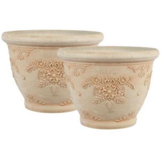 Pride Garden Products 12 in. Round Ivory Floral Plastic Planter (2 Pack) 81200