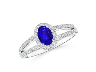 0.4ct. Diamond Halo Tanzanite Split Shank Ring in Platinum