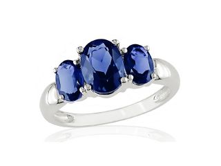 Sterling Silver Created Sapphire 3 stone Ring