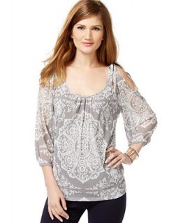 INC International Concepts Cold Shoulder Printed Peasant Top, Only at