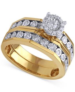 Beautiful Beginnings Diamond Halo Engagement Ring and Wedding Band Set