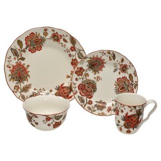 222 Fifth Winter Floral Red 16 Piece Dinnerware Set