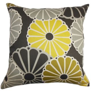 Gisela Yellow and Gray Floral Down Filled Throw Pillow  