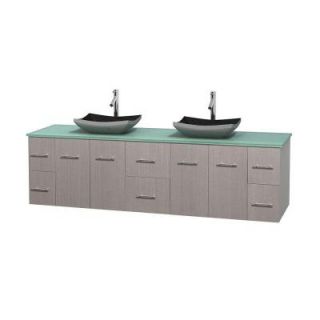 Wyndham Collection Centra 80 in. Double Vanity in Gray Oak with Glass Vanity Top in Green and Black Granite Sinks WCVW00980DGOGGGS1MXX