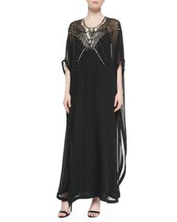 Diane von Furstenberg Clare Beaded Long Caftan Dress, Black