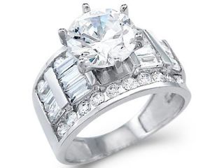 Solid 14k White Gold Solitaire CZ Cubic Zirconia Engagement Wedding Ring 4.0 ct