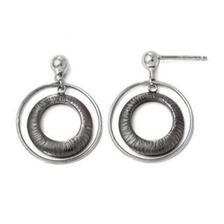 SS Ruthenium Plated Polished Post Dangle Earrings (0.9IN x 0.7IN )