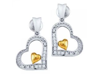 10k Two Tone Gold 0.10 CTW Diamond Heart Dangle Earrings   1.572 gram    #556 60217