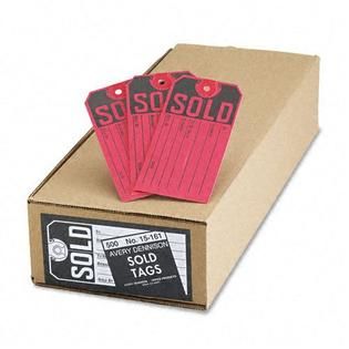 Avery “Sold” Tags, Paper, 4 3/4 x 2 3/8, Red, 500/Box   Office