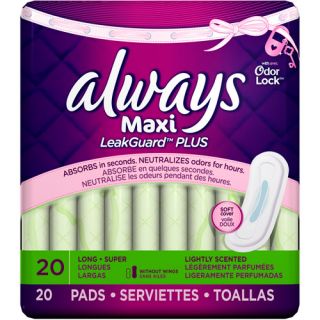 Always LeakGuard Plus Maxi Pads Long Super Lightly Scented 20 Each