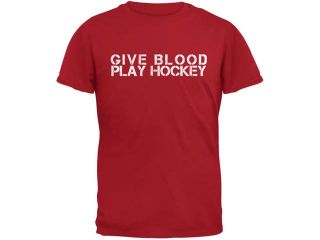 Give Blood Play Hockey Red Adult T Shirt