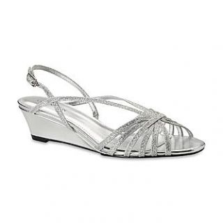 Covington Womens Brenda Silver/Glitter Strappy Wedge Sandal