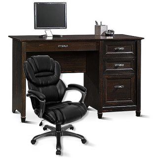 Sauder New Cottage Desk and Flash Furniture Leather Executive Office Chair Value Bundle