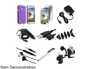 Insten 9 in 1 Purple Rubber Hard Case + Mirror Screen Protector + USB Cable + Charger Compatible with Samsung Galaxy S4 i9500