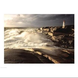 Waves crashing against rocks, Peggy's Cove Lighthouse, Peggy's Cove, Nova Scotia, Canada Poster Print (24 x 18)