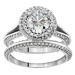 18k/14k Gold 2 1/3ct TDW Diamond Halo Bridal Ring Set (F G, SI1 SI2