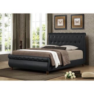 Ashenhurst Black Modern Sleigh Bed with Upholstered Headboard   Full