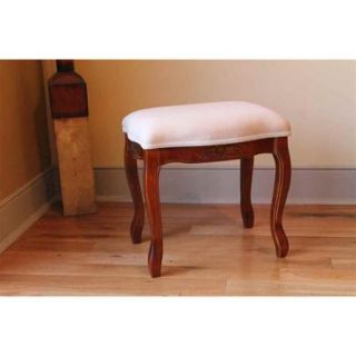 Hand Carved Wood Upholstered Vanity Stool