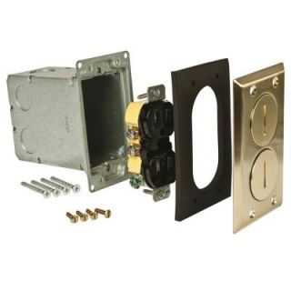 Raco Single Gang Floor Box Kit, Brass Finish with Two Threaded Plugs, Steel Box and 15A TR Duplex Device 6500BR 5