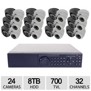 Feel Safe 32CH 24 Cam 960H 8TB DVR Kit   8TB HDD, 12x White Dome Cams, 12x Grey Dom Cams, 700TVL, 100ft cable, IR Range 82 98ft, Weatherproof   ED7832HD 24TVL7008TB
