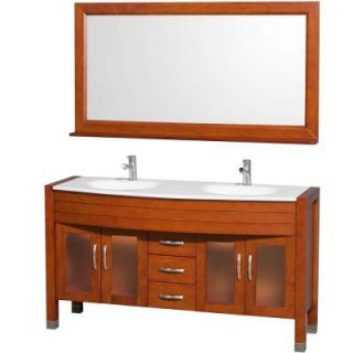 Wyndham Collection Daytona 60 in. Double Vanity in Cherry with Man Made Stone Vanity Top in White WCV220060CHWH