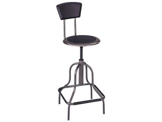 Safco 6664 Diesel Industrial Stool w/Back, High Base, Black Leather Seat/Back Pad