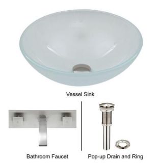 Vigo Vessel Sink in White Frost with Wall Mount Faucet Set in Brushed Nickel VGT275