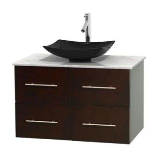 Wyndham Collection Centra 36 in. Vanity in Espresso with Marble Vanity Top in Carrara White and Black Granite Sink WCVW00936SESCMGS4MXX
