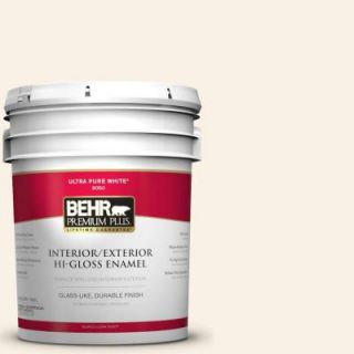 BEHR Premium Plus 5 gal. #YL W9 Spun Cotton Hi Gloss Enamel Interior/Exterior Paint 805005