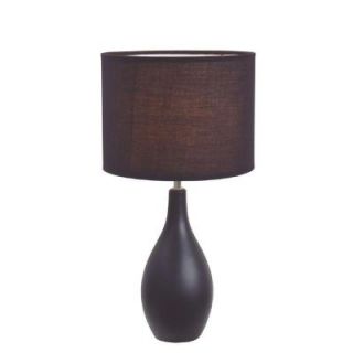 Simple Designs 19 in. Black Oval Bowling Pin Base Ceramic Table Lamp with Fabric Shade LT2002 BLK