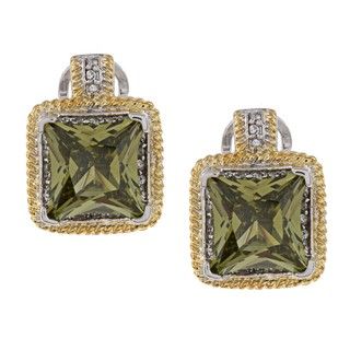 La Preciosa Two tone Green and White Cubic Zirconia Earrings