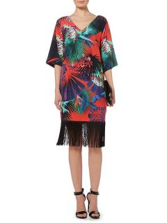 Biba Printed kimono sleeve fringed dress Multi Coloured