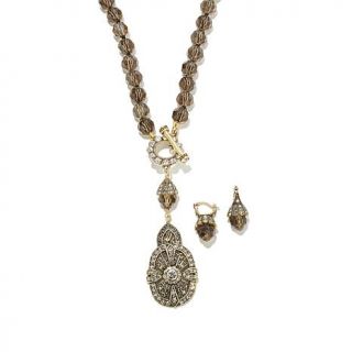 Heidi Daus "Classic Update" Beaded Toggle Drop Necklace and Earrings Set   7571418