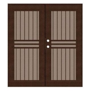 Unique Home Designs 60 in. x 80 in. Plain Bar Copperclad Left Hand Surface Mount Aluminum Security Door with Desert Sand Perforated Screen 1S1001JL1CCP3A