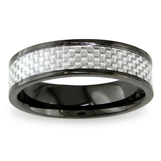by Miadora Black plated Stainless Steel Mens Carbon Fiber Ring