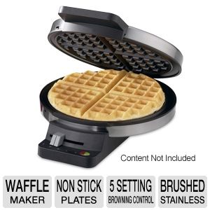 Cuisinart Round Classic Waffle Maker   Brushed Stainless, 5 Setting Browning Control, Non Stick Plates, Refurbished   WMR CAFR