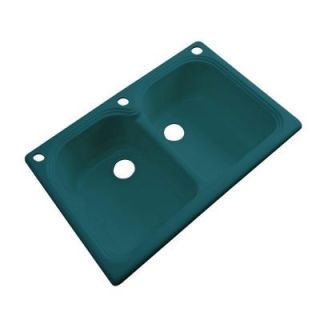 Thermocast Hartford Drop In Acrylic 33 in. 3 Hole Double Bowl Kitchen Sink in Teal 44341