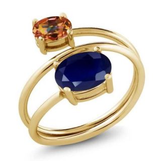 2.79 Ct Blue Sapphire Ecstasy Mystic Topaz 18K Yellow Gold Plated Silver Ring