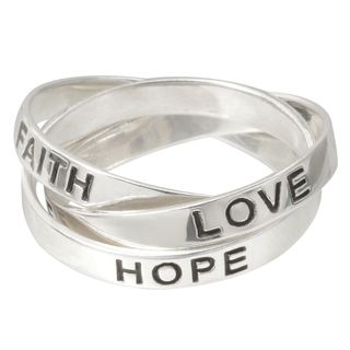 Journee Collection Sterling Silver Hope Love Faith 3 piece Ring Set