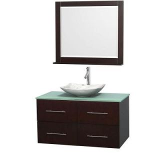 Wyndham Collection Centra 42 in. Vanity in Espresso with Glass Vanity Top in Green, Carrara White Marble Sink and 36 in. Mirror WCVW00942SESGGGS6M36
