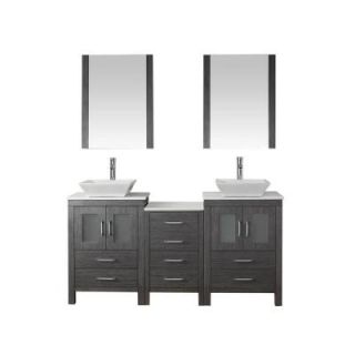 Virtu USA Dior 66 in. W x 18.3 in. D x 33.43 in. H Zebra Grey Vanity with Stone Vanity Top with White Square Basin and Mirror KD 70066 S ZG