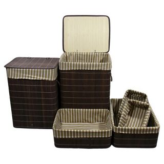 ORE International Square Folding Bamboo Laundry Basket and Trays Set