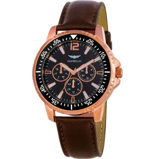 Gianello Mens Brown Leather Strap Multi Function Divers Watch