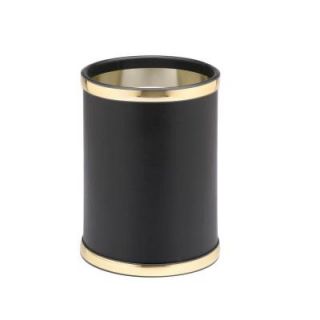 Kraftware Sophisticates 10 in. Black with Polished Gold Round Trash Can 50048