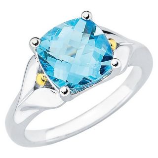 Oval Cut 12 mm Blue Stone Ring in Sterling Silver with 18K Yellow Gold