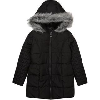George UK Girls Quilted Puffer Coat with Faux Fur Hood