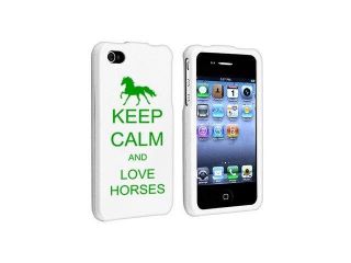Apple iPhone 4 4S White Rubber Hard Case Snap on 2 piece Green Keep Calm and Love Horses
