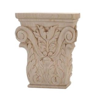 American Pro Decor 8 1/8 in. x 8 1/8 in. x 1 5/8 in. Unfinished North American Solid Hard Maple Acanthus Wood Onlay Capital Wood Applique 5APD10446