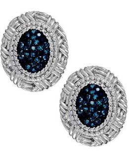 Blue Diamond Oval Stud Earrings in Sterling Silver (1/4 ct. t.w
