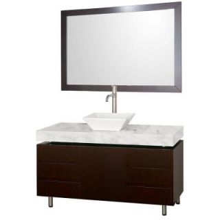 Wyndham Collection Malibu 48 in. Vanity in Espresso with Marble Vanity Top in Carrara White with White Porcelain Sink and Mirror WCS300048ESCWD28WH